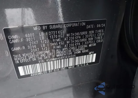 2024 Subaru Ascent Onyx Edition 7-Passenger z USA, uszkodzony, nr VIN 4S4WMAHD8R3436906